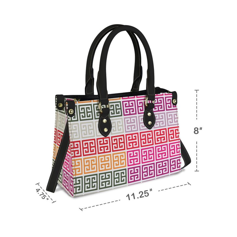 bi colored scheme greek key print PU Leather Handbag-Small (Model 1747)