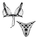 square diamond bw print Women's String Bikini Set