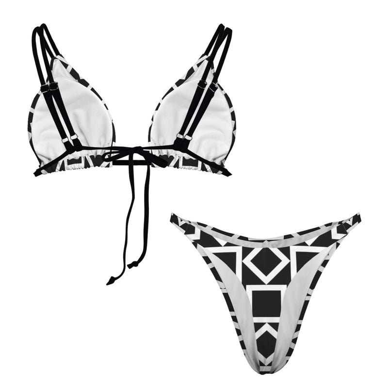 square diamond bw print Women's String Bikini Set