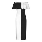 bw print Women's Off Shoulder Ruffle Boat Neck Dress (Model D71)