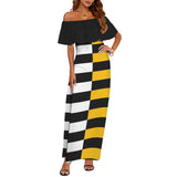 black solid print skirt Women's Off Shoulder Ruffle Boat Neck Dress (Model D71)