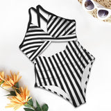 bw print Women's Twist Front Tie Back Swimsuit (Model S57)