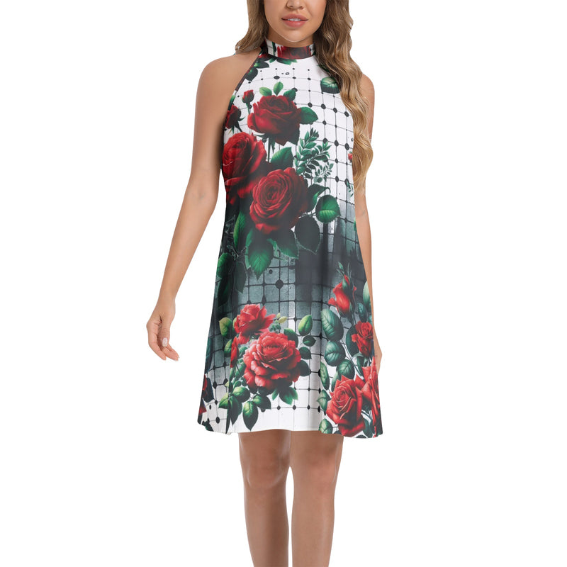 Tie Back Halter Neck Flared Dress