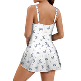delft blue print 4A Women's One Piece Skirted Swimsuit (Model S54)