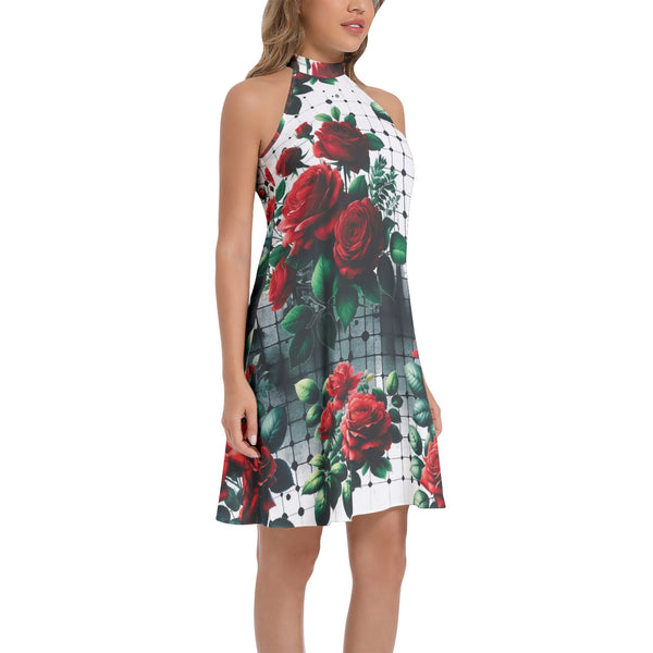 Tie Back Halter Neck Flared Dress