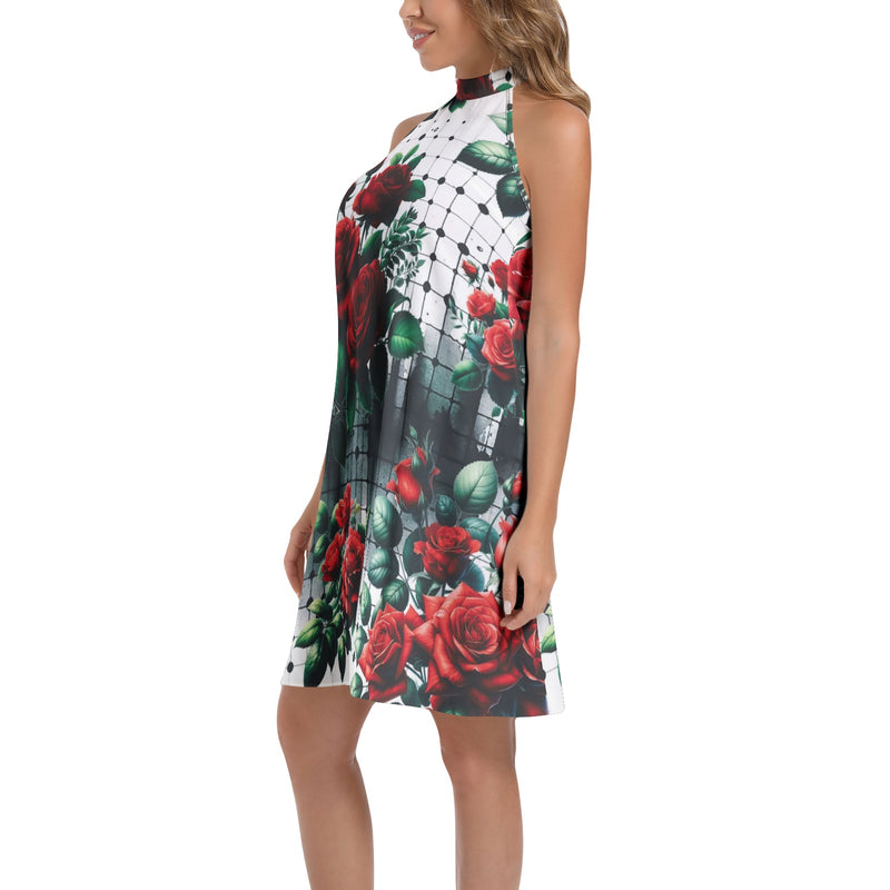 Tie Back Halter Neck Flared Dress