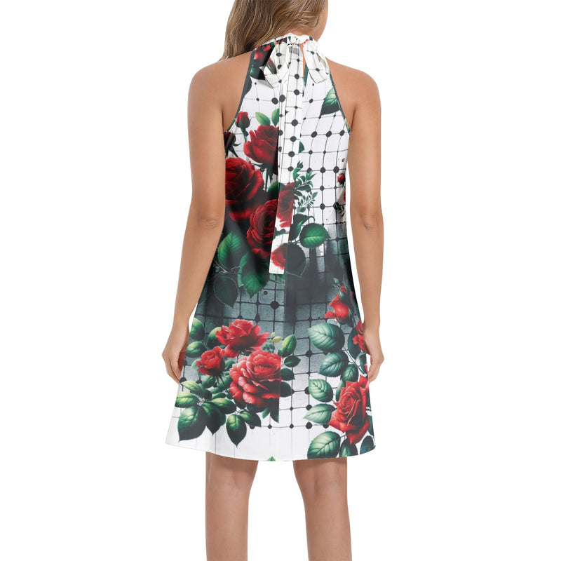 Tie Back Halter Neck Flared Dress