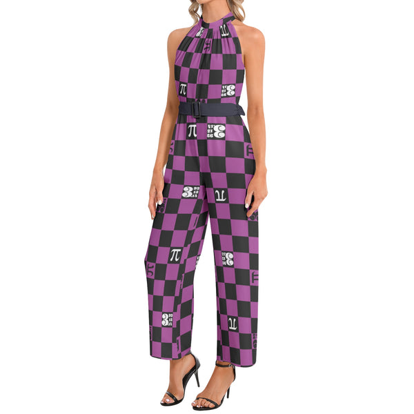 Halter Neck Buckle Belted Jumpsuit