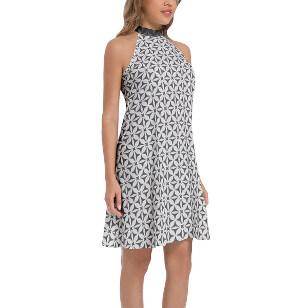 Tie Back Halter Neck Flared Dress