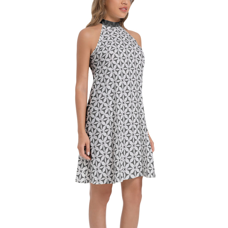 Tie Back Halter Neck Flared Dress