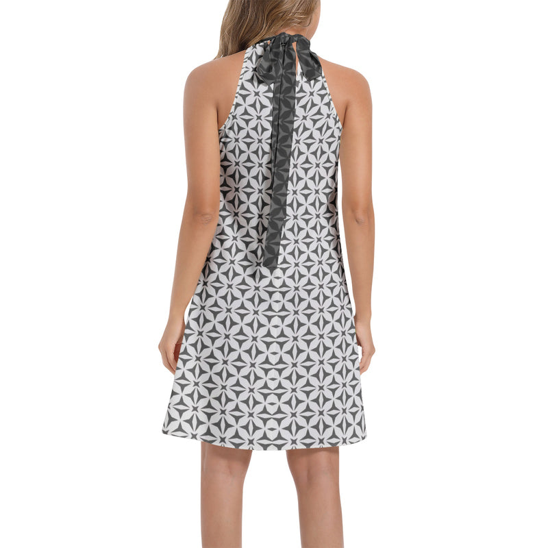 Tie Back Halter Neck Flared Dress