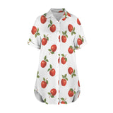 apples swimwear print Short Sleeve Button Front Shirt Dress