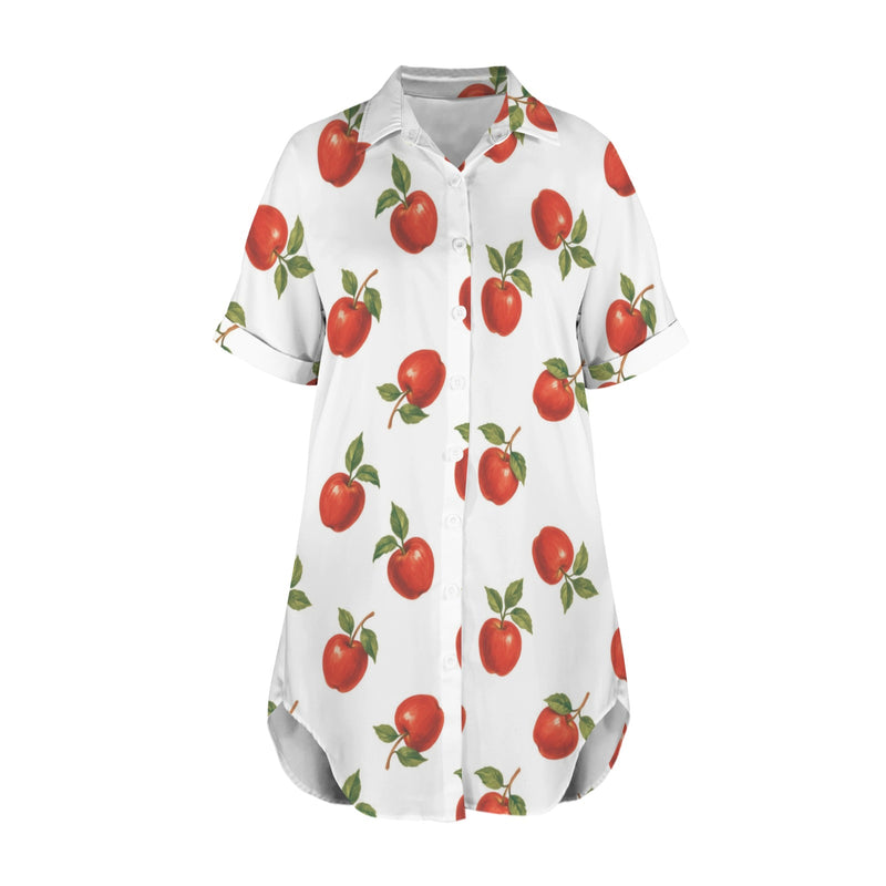 apples swimwear print Short Sleeve Button Front Shirt Dress