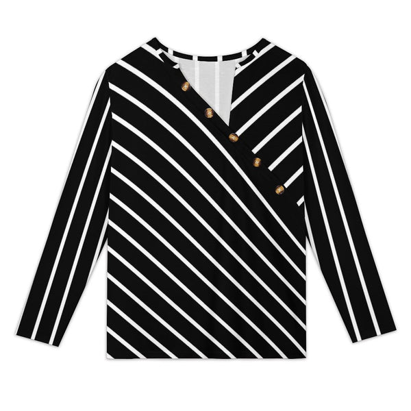 Women&#039;s Asymmetrical Neck Button-Up Shirt Long sleeved T-shirt