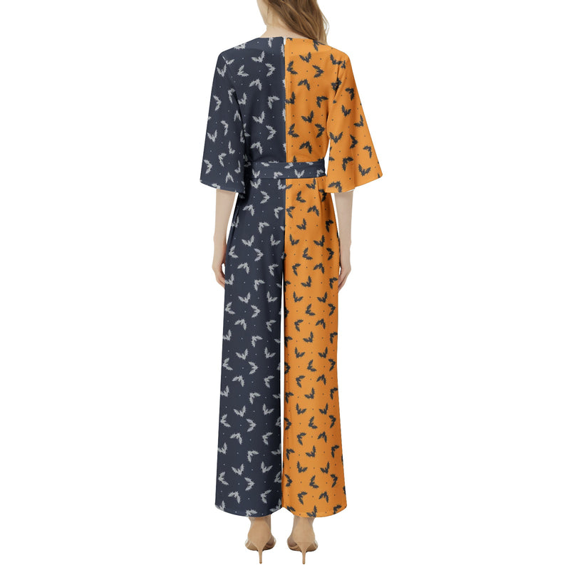 Dolman Sleeve Belted Wide Leg Jumpsuit