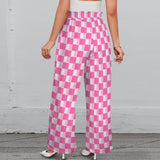 purple eclectic stripe print 2A Strappy Elastic Waist Wide Leg Pants with Pockets