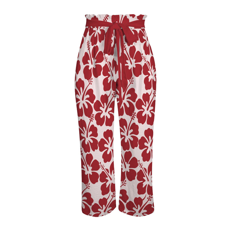 maroon solid print 2 Strappy Elastic Waist Wide Leg Pants with Pockets