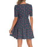 Short Sleeve Ruched Bust Flared Hem Dress