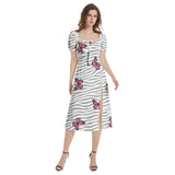 Puff Sleeve Split Thigh Midi Dress
