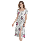 Puff Sleeve Split Thigh Midi Dress