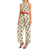 Halter Neck Buckle Belted Jumpsuit