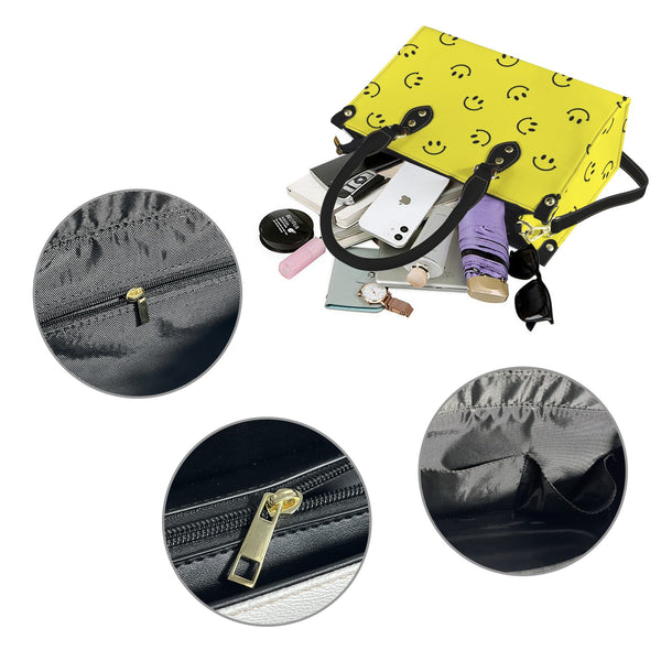 smiley face print 2A PU Leather Handbag-Small (Model 1747)