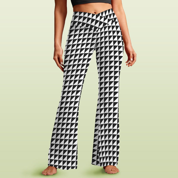 triangle black print High Waist Crossover Tummy Control Flare Leggings