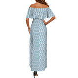 compound leaf print 2A Women's Off Shoulder Ruffle Boat Neck Dress (Model D71)