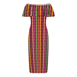 multicolored print Women's Off Shoulder Ruffle Boat Neck Dress (Model D71)