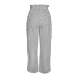 striped bw print 2 Strappy Elastic Waist Wide Leg Pants with Pockets