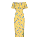 light gold iris print Women's Off Shoulder Ruffle Boat Neck Dress (Model D71)