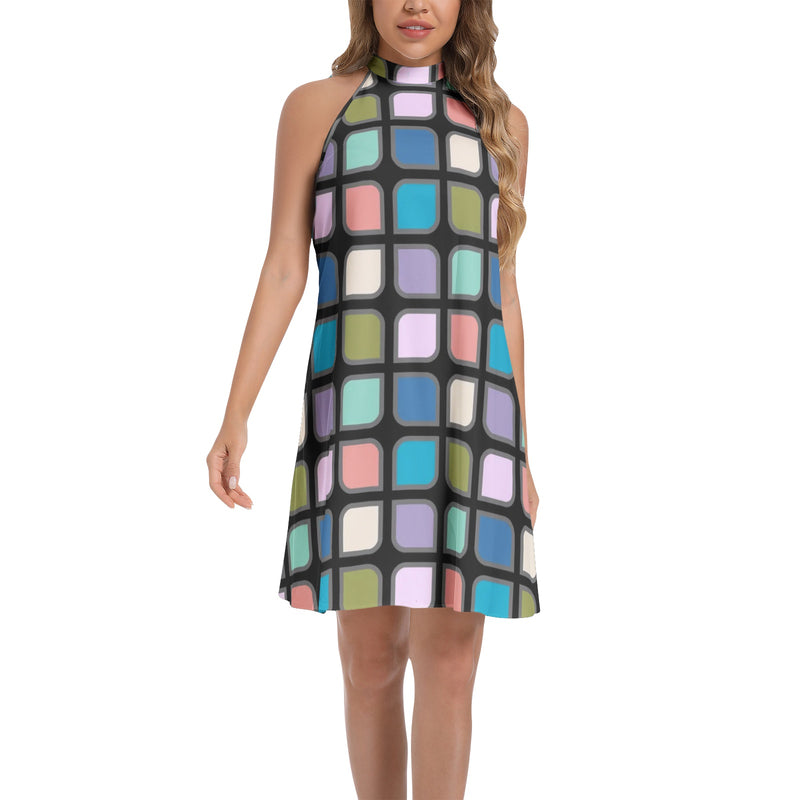 Tie Back Halter Neck Flared Dress