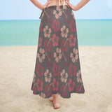 shades of red dress print Women's Long Knot Side Cover Up