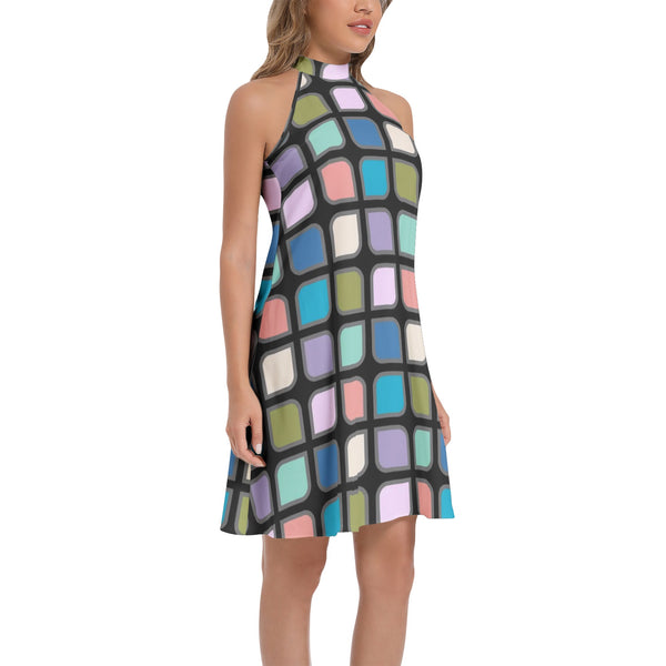 Tie Back Halter Neck Flared Dress