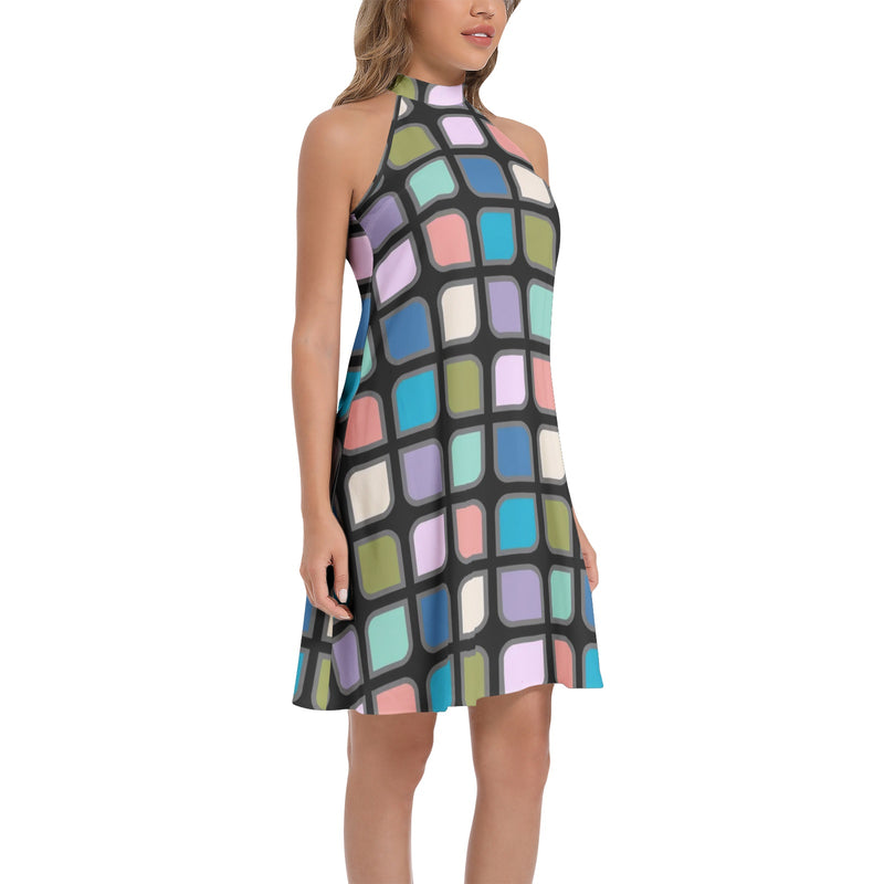 Tie Back Halter Neck Flared Dress