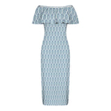 compound leaf print 2A Women's Off Shoulder Ruffle Boat Neck Dress (Model D71)