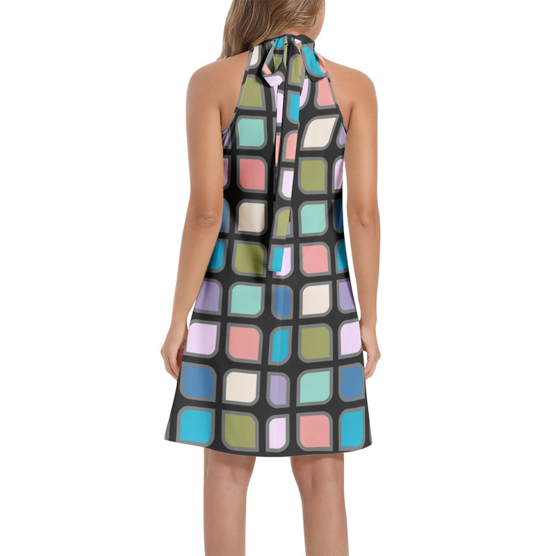 Tie Back Halter Neck Flared Dress