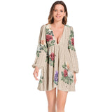 Lantern Sleeve Deep V-Neck Short Dress