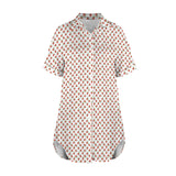 apples white print Short Sleeve Button Front Shirt Dress
