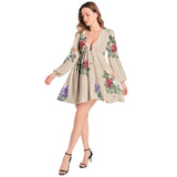 Lantern Sleeve Deep V-Neck Short Dress