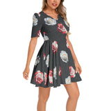 Short Sleeve Ruched Bust Flared Hem Dress