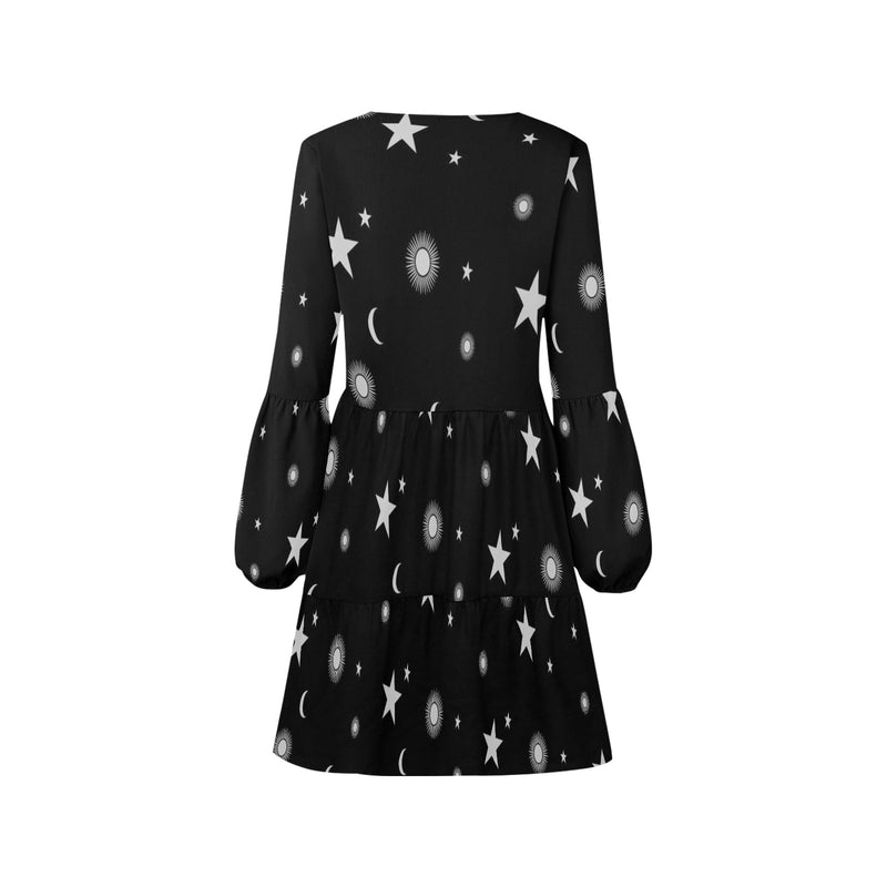 bw stars sun moon print V-Neck Loose Fit Dress (Model D62)