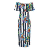 stained glass garden print 2A Women's Off Shoulder Ruffle Boat Neck Dress (Model D71)