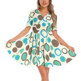 On the Spot Short Sleeve Ruched Bust Flared Hem Dress