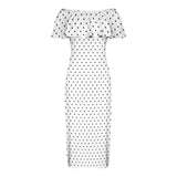 blk wht polka dot print small print Women's Off Shoulder Ruffle Boat Neck Dress (Model D71)