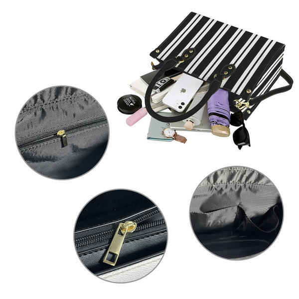 black and white striped 9k solid PU Leather Handbag-Small (Model 1747)