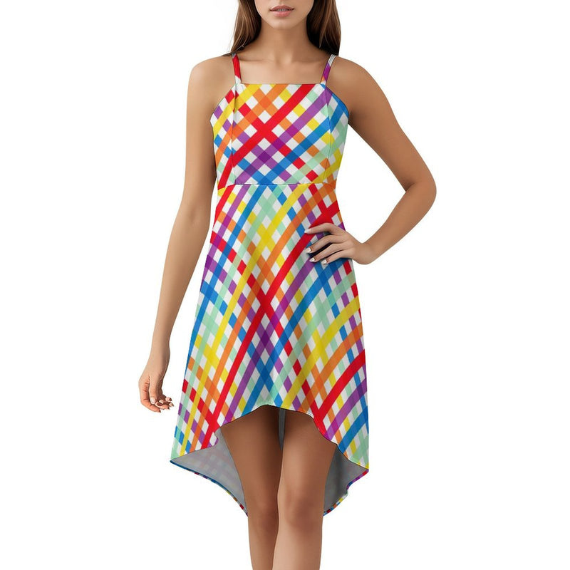 Women&#039;s High-Low Spaghetti Strap Dress Tailcoat skirt