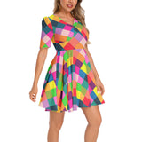 Short Sleeve Ruched Bust Flared Hem Dress