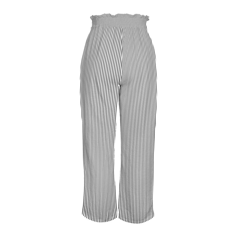 micro striped bw print Strappy Elastic Waist Wide Leg Pants with Pockets
