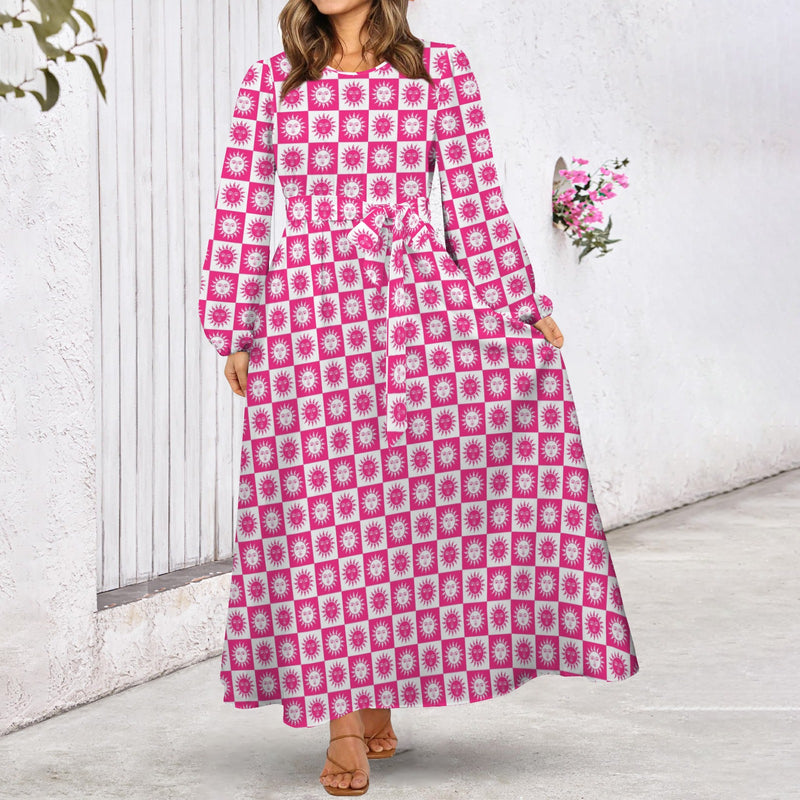Got Sol Round Neck Long Sleeve Belted Maxi Dress